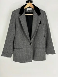 Dumas Vintage schwarz weiß USA Einknopf Tweed Blazer Jacke Damen Petite - Bild 1 von 6
