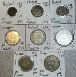 1958 - 1991 Portugal 10 Centavos to 200 Escudos XF - AU Condition 8 Coin Lot - Picture 1 of 18