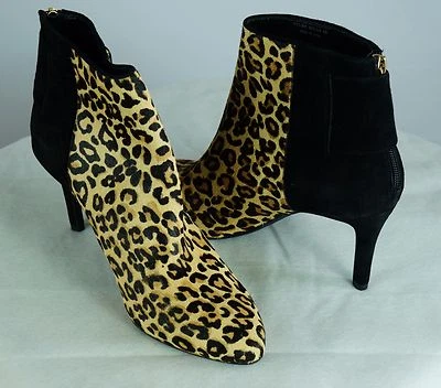 Cole Haan Size 8 Calf Hair Suede Ankle Boots Shoes Animal Print Black New - Image 1 of 4