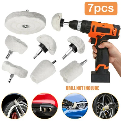 WOWPARTSPRO 7PCS Car Polisher Polishing Buffing Pads Mop Wheel Drill Kit Aluminum Stainless