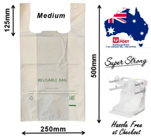 New 100pc Reusable 38µm MEDIUM Plastic Singlet Carry Bag 250/125x500mm (No.30) - Picture 1 of 4