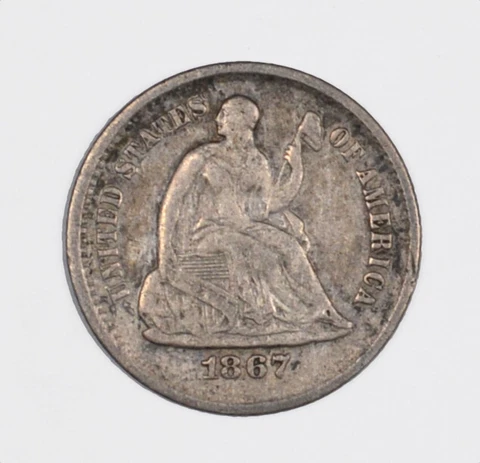 1867-S Liberty Seated Half Dime Better Date H10C - XF Extra Fine Original Cover