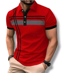 Men's Polo Shirt Contrast Color Casual Occasions - Picture 1 of 2