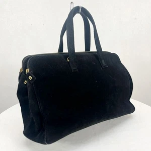 FENDI Borsa Boston in pelle scamosciata nera, nero e oro Vintage - Foto 1 di 8