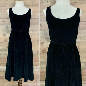 Vintage 1960s 1970s Goth Mod Velvet Belted Shift Dress Sz Small USA - Picture 1 of 11