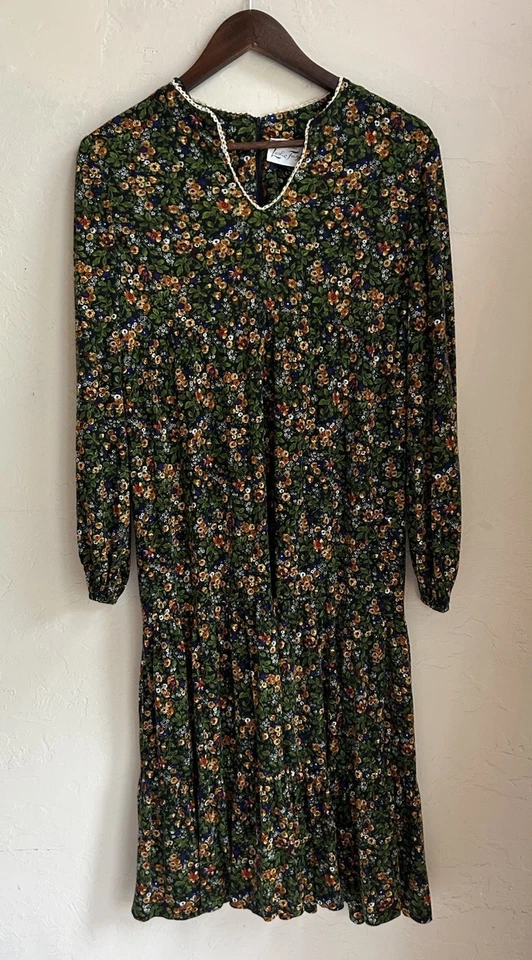 Vestido midi vintage años 70 Leslie Fay en capas M floral campesino cottagecore pradera  Foto 1 de 4