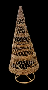 Large 21" Rustic Woven Rattan Wicker Christmas Tree with Base Farmhouse Decor - Picture 1 of 3