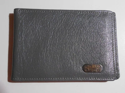 Carteira dobrável Ettinger London England couro cinza e prata vintage não usada - Imagem 1 de 4