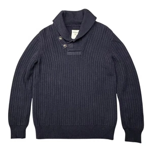 Fossil Sweater Mens Small Navy Shawl Collar Button Ribbed Fisherman Cotton Wool - Picture 1 of 8