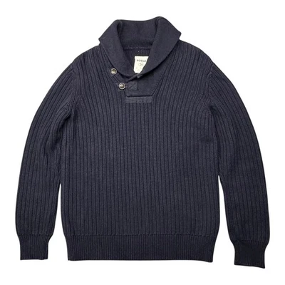 Fossil 毛衣男式小号海军蓝披肩领纽扣罗纹针织棉羊毛 — 第 1/4 张图片