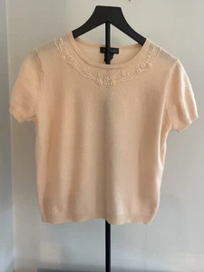 Mendocino 100% Cashmere Blush Sweater Top M Embroidered Floral Soft Feminine - Picture 1 of 5