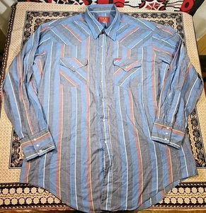 VTG 1970s/80s ELY PLAINS Western Pearl Snap LS STRIPED SHIRT 17 1/2 LRG/XL - Picture 1 of 17