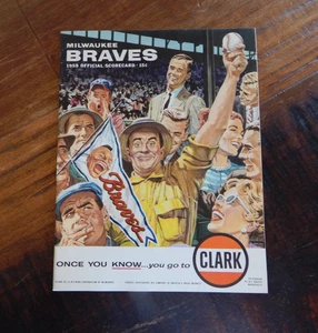 1959 MILWAUKEE BRAVES VS CINCINNATI REDS BASEBALL PROGRAM AARON F ROBINSON 9/12 - Picture 1 of 10