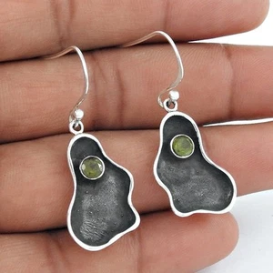 Round Peridot Gemstone 925 Sterling Silver August Birth New Drop Dangle Earrings - Picture 1 of 4
