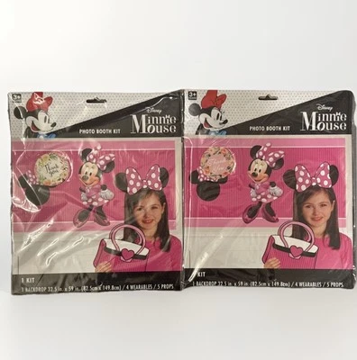 Lot Of 2 DISNEY MINNIE MOUSE PHOTO BOOTH KIT 1-BACKDROP, 4 WEARABLES,  5-PROPS - Image 1 of 2