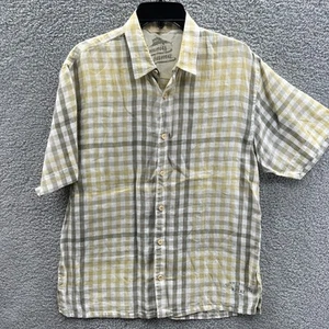 Tommy Bahama Relax Linen Short Sleeve Shirt Men's Medium Gray Tan White Check M - Picture 1 of 9
