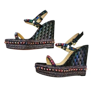 Louboutin Platform Wedge Stud Spike Purple Cataclou Espadrille Sandals 10 40 - Picture 1 of 12