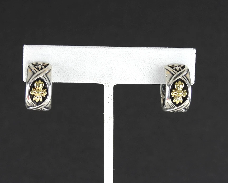 Pendientes de aro vintage Ann King de oro de 18 quilates de plata de ley 925 con flores joyas Foto 1 de 4