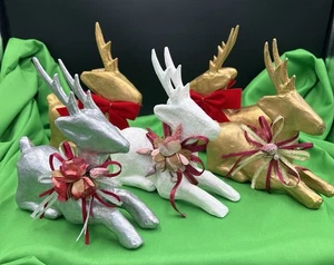 5 Vintage Sitting Paper Mache Deer Reindeer Christmas Holiday Decor - Picture 1 of 23