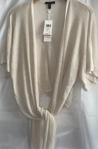 EILEEN FISHER LINEN CREPE BONE TIE FRONT Short Top Cardigan Sweater size L - Picture 1 of 6