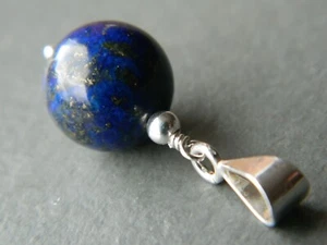 Large 12mm Blue LAPIS Gemstone Bead & Solid 925 Sterling Silver Handmade Pendant - Picture 1 of 12