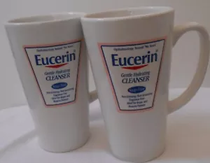 TALL COFFEE MUGS CERAMIC " EUCERIN" 12 OZ SET OF 2 OFF WHITE IVORY - Picture 1 of 5