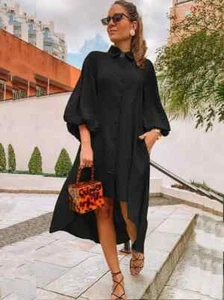 Plus Size 3X Black Button-Down High-Low Shirt Dress – Flowy & Chic - Picture 1 of 3