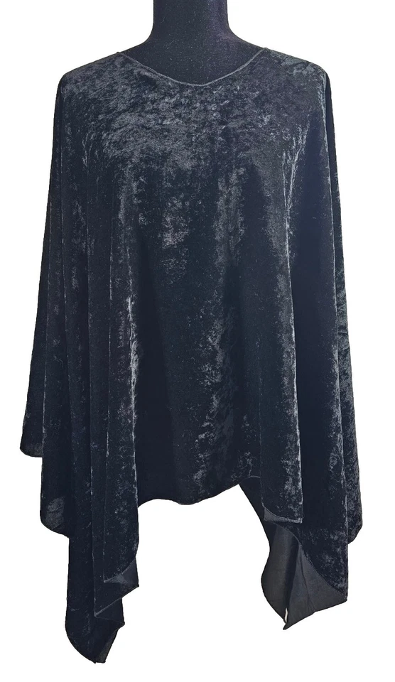 Top estilo poncho talla grande, terciopelo negro, cuello en V, talla 3X-4X Foto 1 de 1
