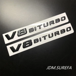 2Pcs Matte Black V8 Biturbo Emblem Vent Fende Badge For Mercedes-Benz 2017-2022 - Picture 1 of 12