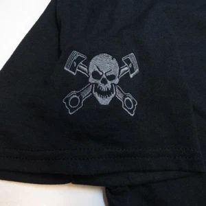 NEW ROCKABILLY Embroidered Skull Crossbones Pistons Car Hot Rod Racing T SHIRT L - Picture 1 of 2