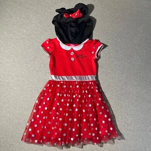 Disney Minnie Mouse Dress Girls Size Small Red Hooded Mouse Ears Layered Lace - Picture 1 of 10