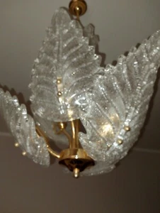 lampadario murano vintage; 6 foglie, 4 luci, cm. 60 A., cm 50 D., sala o camera - Foto 1 di 10