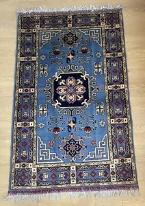 Kleiner Vintage traditioneller handgeknüpfter Orientteppich Wolle hellblau 163x104cm - Bild 1 von 16