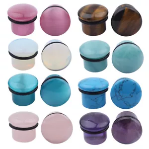 8 pares/juego de túneles de oreja de piedra natural tapones medidores expansor silla de montar doble acampanado - Imagen 1 de 7
