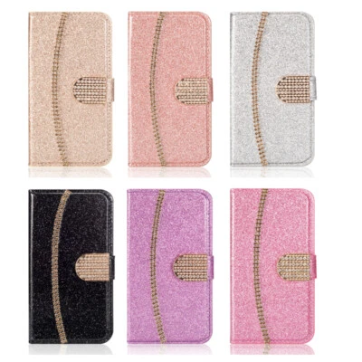 Bling Flip Folio Leather Wallet Case For iPhone 11 12 13 14 15 16 Pro Plus XR XS - Image 1 of 4