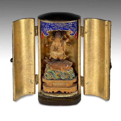 JAPANESE ZUSHI SHRINE DEITY POLYCHROME WOOD BRONZE JAPAN EDO (1603-1867) - Image 1 of 4