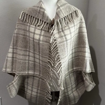Poncho vintage crema pura lana nueva capa chal flecos talla única Foto 1 de 4