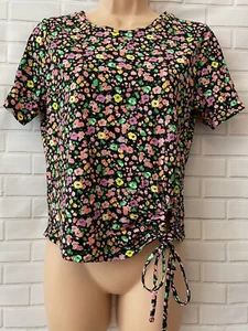 OASIS M/12 vgc Black Mix Floral Ruched Tie Front Top - Picture 1 of 11