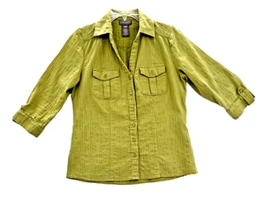 Laura Scott Women's Size S Green 3/4 Sleeve Button Up Blouse Top Pockets - Picture 1 of 5