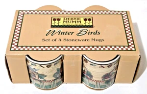Sakura Debbie Mumm Winter Birds Coffee Mugs Set of 4 New Boxed 12oz - Picture 1 of 10