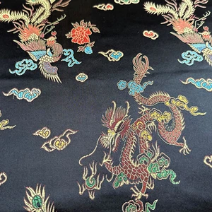 Chinese Brocade Fabric - Dragon Black Gold Satin Jacquard Craft Fabric Material - Picture 1 of 8