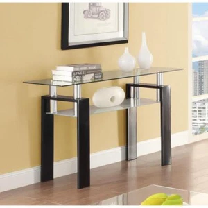 Dyer Tempered Glass Sofa Table with Shelf Black - Picture 1 of 3