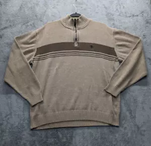 U. S. Polo Assn 1/4 Zip Sweater Mens -XL- Brown Stripe Collar Pony Cotton Blend - Picture 1 of 8