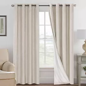Linen 100% Blackout Curtains for Bedroom Full Light Blocking Curtains, Textured - Picture 1 of 12