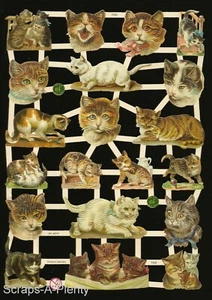 German Embossed Vintage Style Scrap Die Cut Relief - Cats Meow / Kätzchen EF7329 - Bild 1 von 1