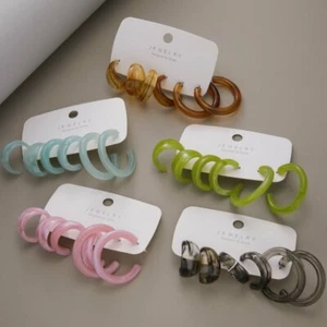 Set 3 paia orecchini a cerchio moda donna ragazza colorati resina acrilica borchia orecchio nuovi - Foto 1 di 14