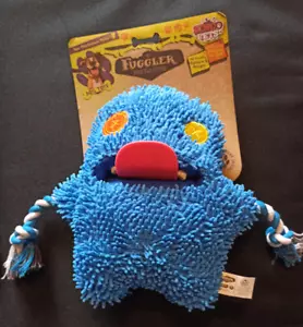 FUGGLER DOG TOY - BLUE - Tongue & Teeth - Crinkle Squeaky & rope - 8.5" Monster - Picture 1 of 5