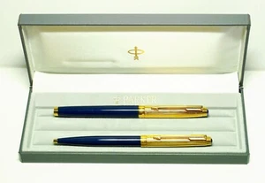 New Old Stock Parker 75 BLAU Custom F/P & B/P Set 18ct BREIT Goldfeder mit Box - Bild 1 von 11