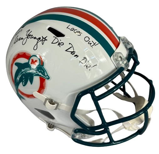Casco Sean Young Triple Inscrito Tamaño Completo NFL Miami Dolphins Certificado de Autenticidad JSA Foto 1 de 3