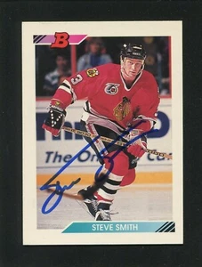 1992 Bowman #24 STEVE SMITH, Blackhawks: Blue Sharpie Autograph 172187 - Picture 1 of 2